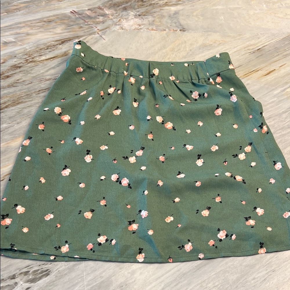 Nordstrom BP Green Floral A-Line Skirt Small
